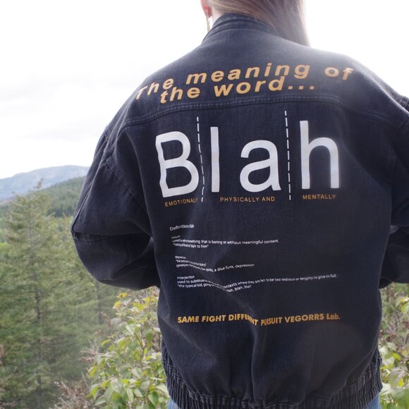 Black Ladies Or Guys Jean Coat With The Meaning Of The Word Blah By Vegorrs - Picture 2 of 7